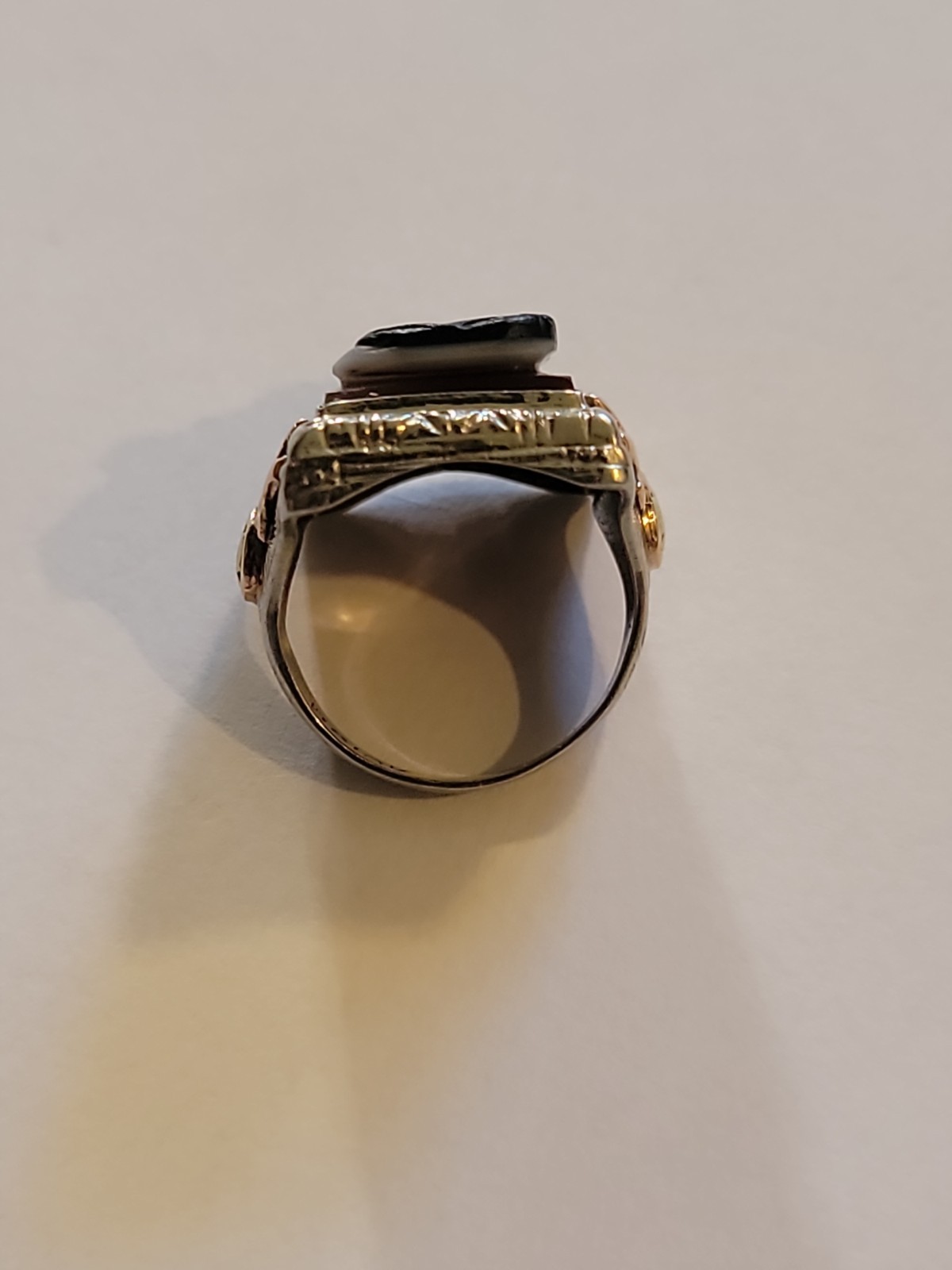 Sardonyx Cameo Ring 10k Yellow Rose White Gold Roman Warrior Size 4.8 5.67 Grams