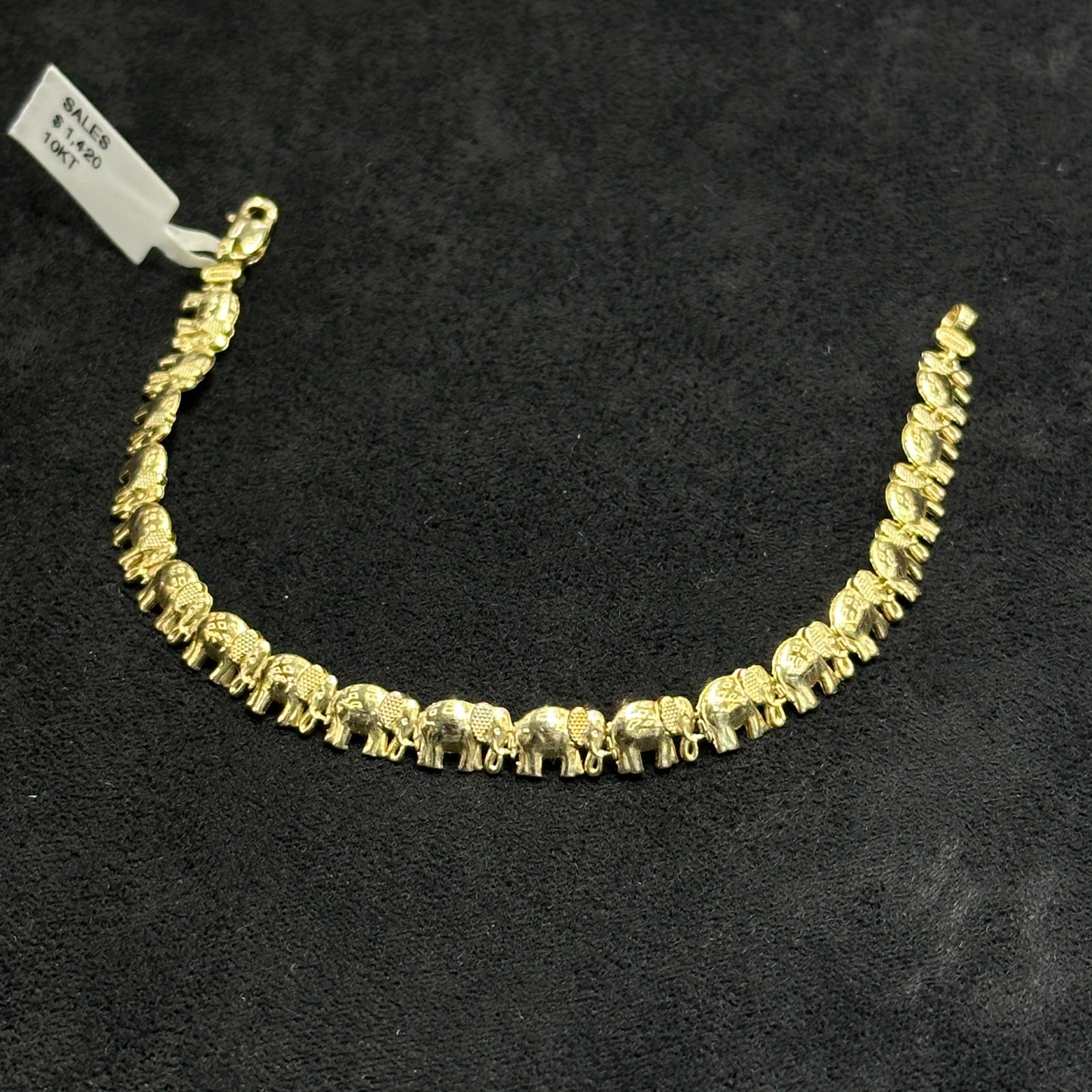 10k Gold Elephant Bracelet Fancy for Ladies Man 7 inches