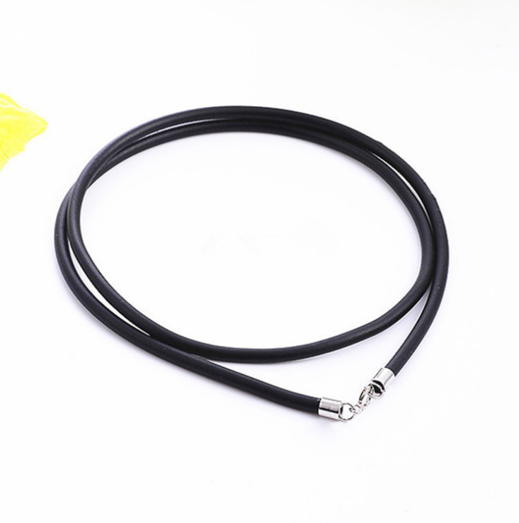 925 Sterling Silver 20″ Black 2mm Wide Rubber Rope Chain Pendant Necklace DIY