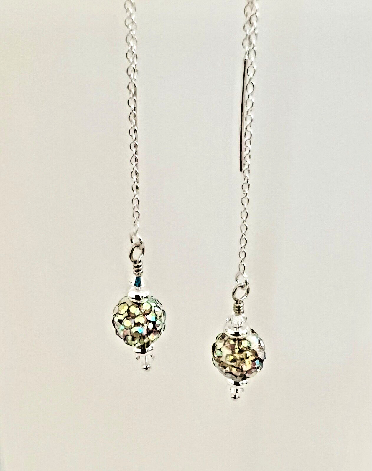 *IAJ* Sterling Silver Ear Threaders w/ Aurora Borealis Pavé & Swarovski Crystals