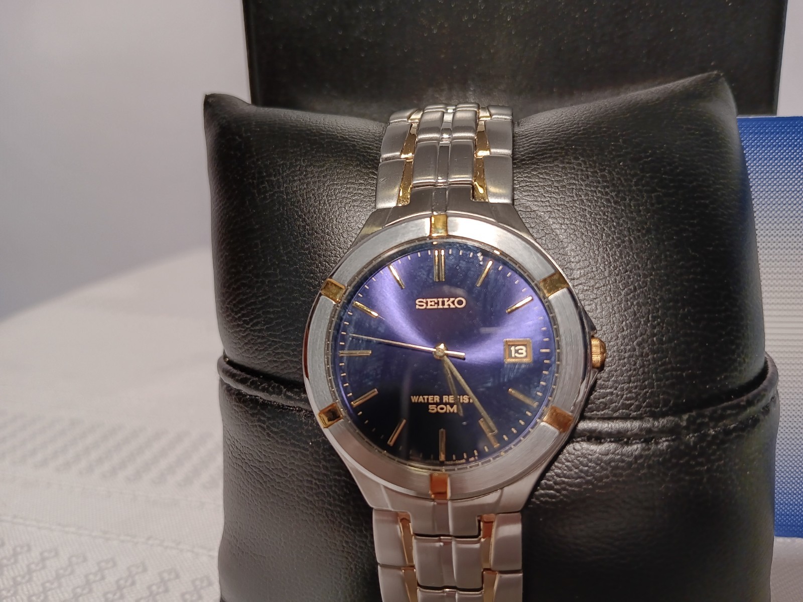 New Seiko Unisex 2 Tone Stainless Steel 7n32c Quartz Sr927sw Battery Blue Face