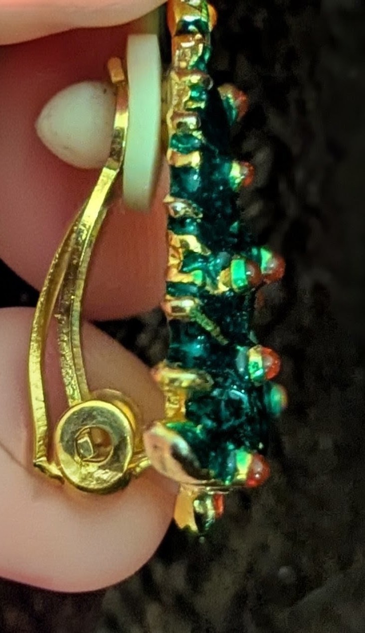 Christmas Tree Earrings Clip On Holiday Winter Gold Tone multicolor ornaments
