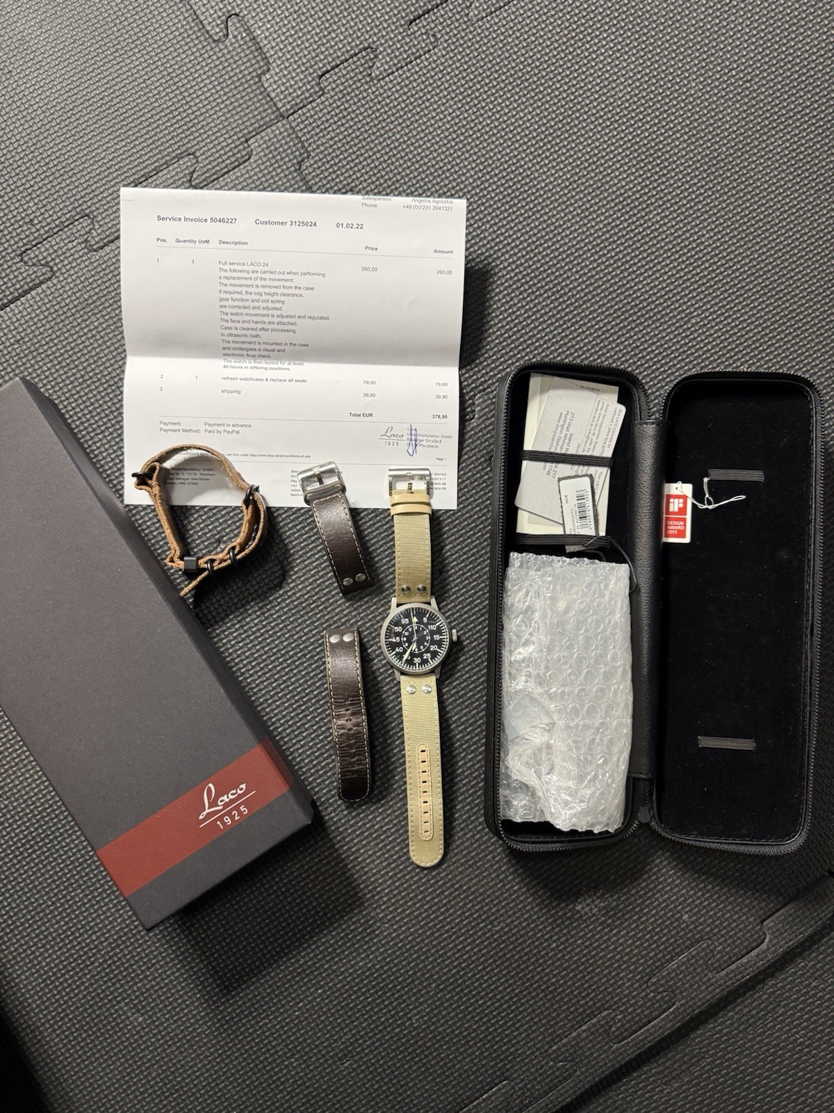 LACO Flieger WWII Type-B Watch Fedrichafen Blued 24 Automatik W/Box Papers