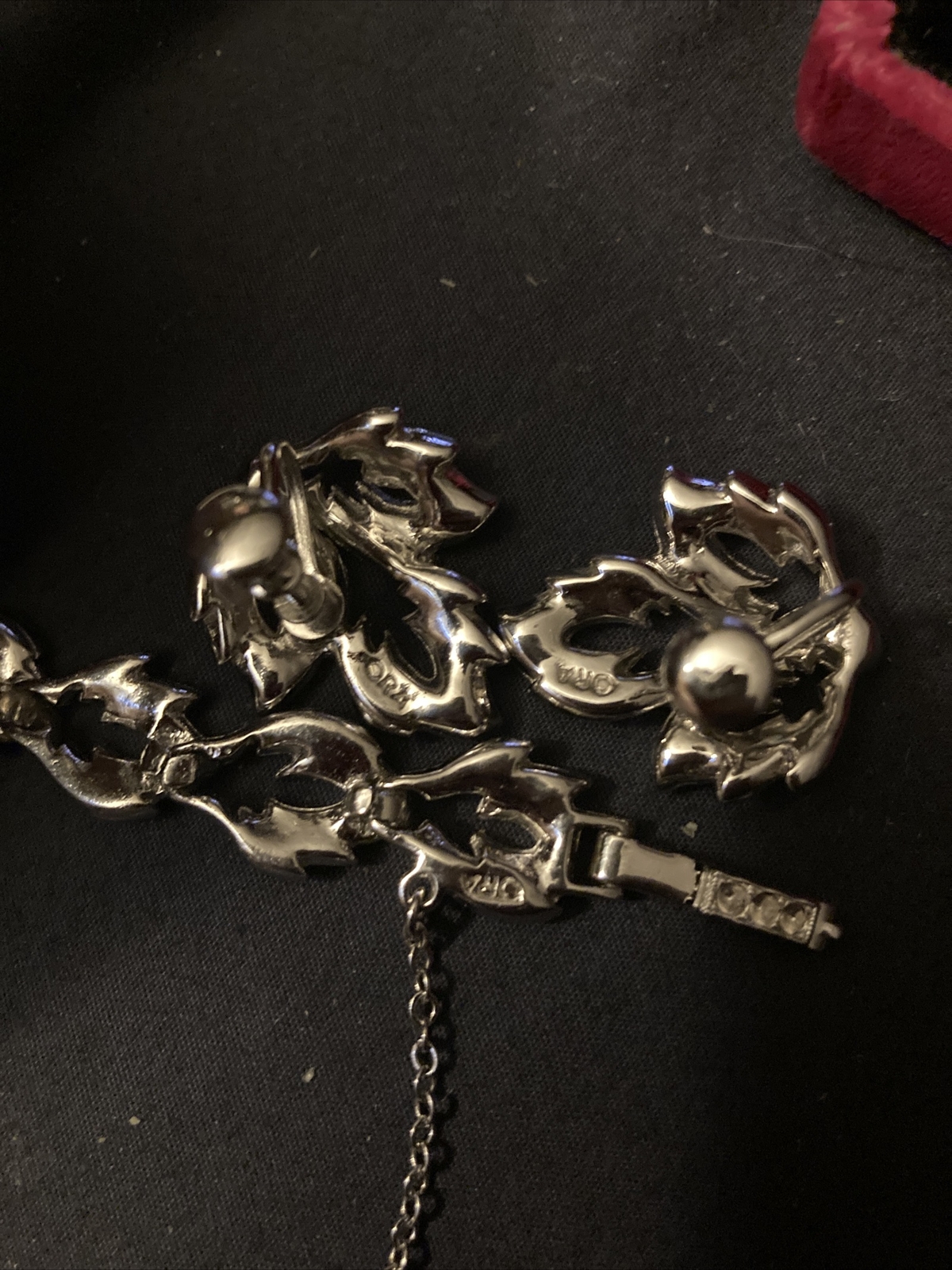 Vintage Ora Rhinestone SilverTone Safety Chain Bracelet 8”+ORA Earrings Set
