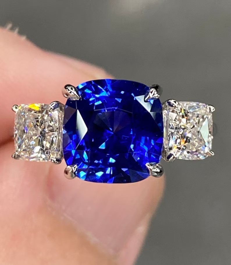 10 Ct Certified Cushion Shape Natural Blue Diamond Ring VVS1 White Gold Finish
