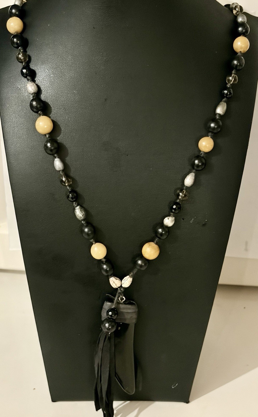 Hand Knot BOHO ~ Resin, Nut , Glass , Wood, Suede- Craftsmanship Visual Appeal