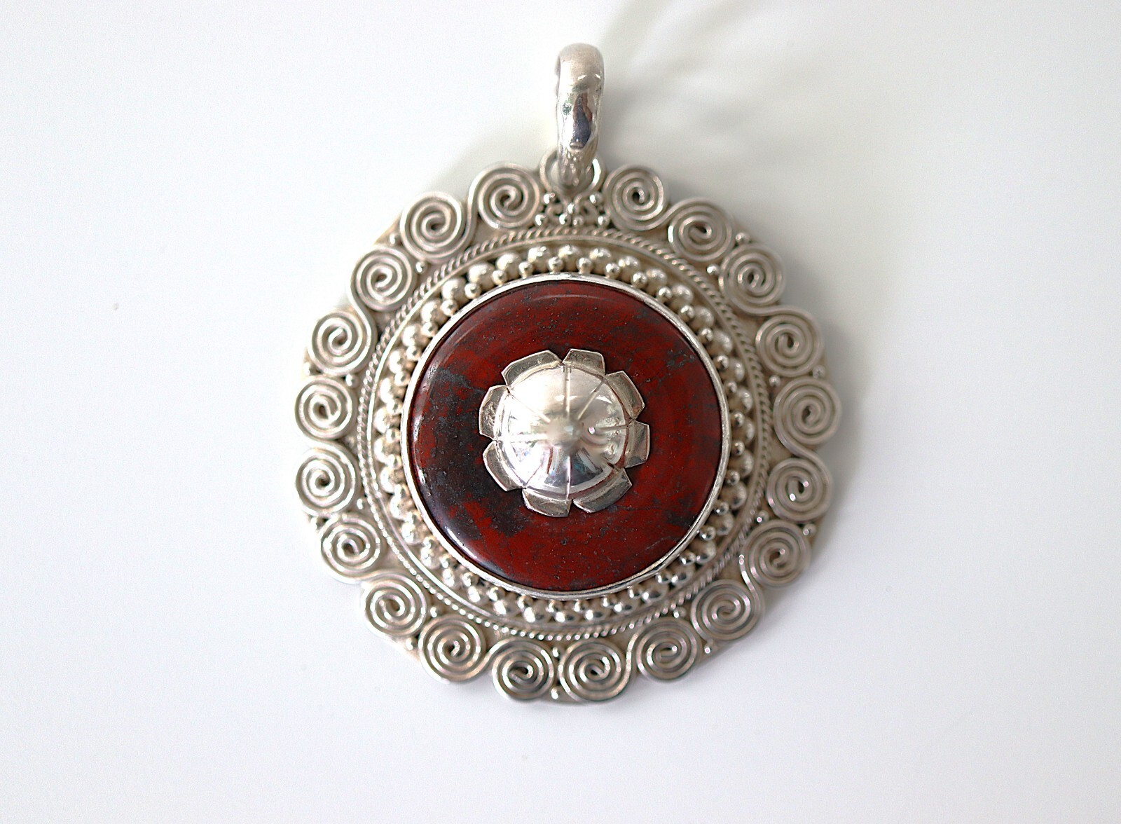 Vintage Sterling Silver Mahogany Obsidian Pendant Dome Twirl Design SSP 925 Ind.