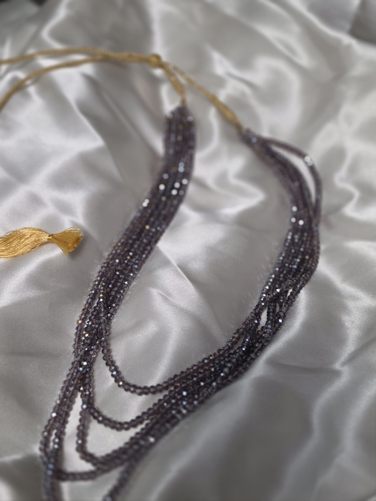 Purple Multi-Strand Beaded Glass Necklace, Round Beads, Adjustable Cord