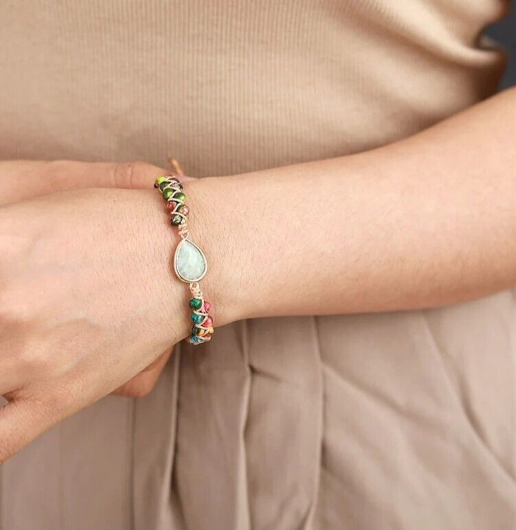 Amazonite Sea Sediment Beaded Handmade Healing Chakra Reiki Women Bracelet Gifts