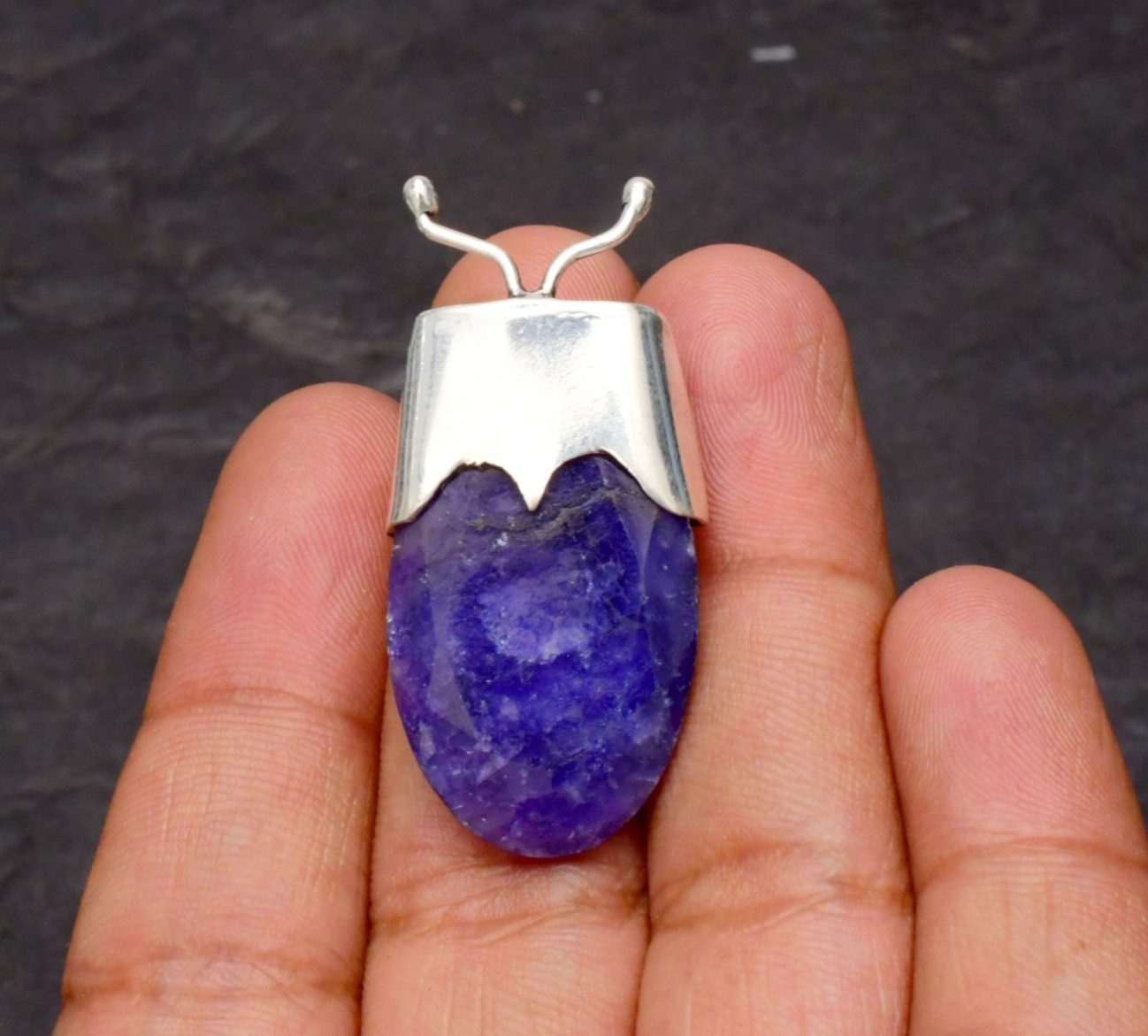 Blue Sapphire Lab Created Gemstone 925 Sterling Silver Jewelry Pendant 1-2″