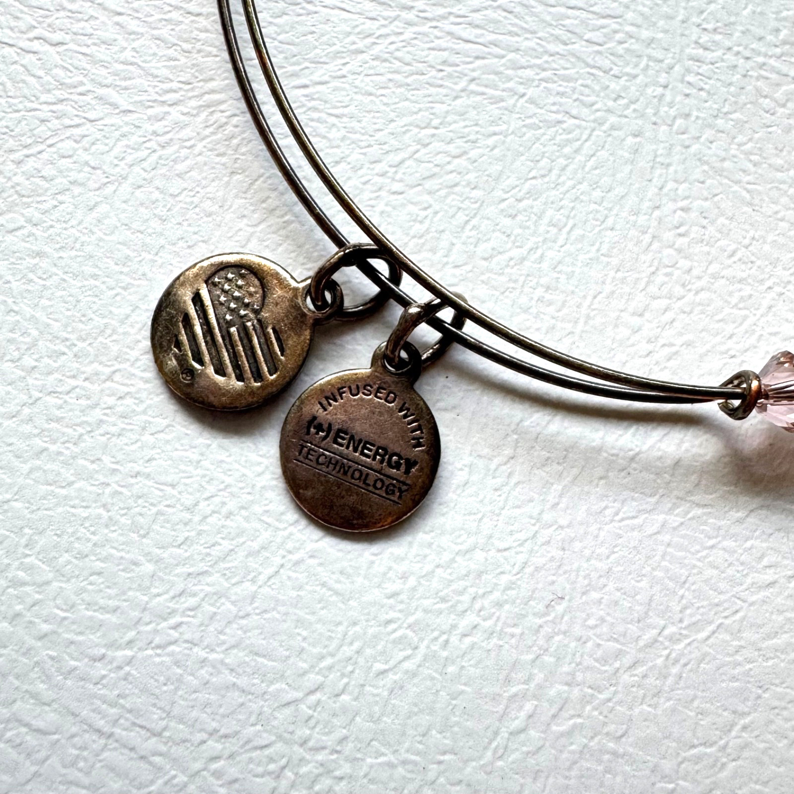 Alex and Ani Pink Crystal Beaded Bangle Bracelet Antique Silver Tone Finish