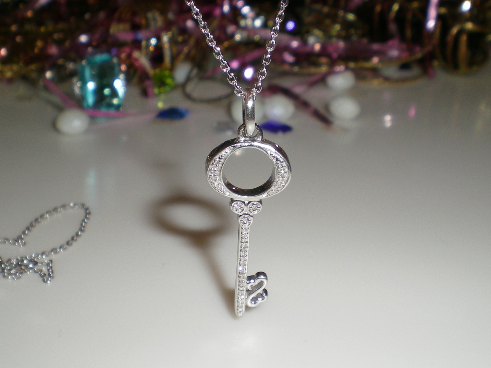 Jane Seymour Open Hearts Sterling Silver KEY Diamond Accent Necklace 💎 KAY BOX
