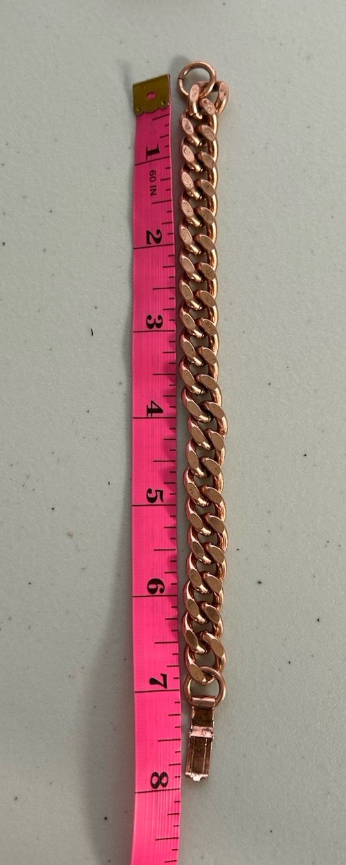Vintage Solid Copper Cuban Curb Link Bracelet Fold Over Clasp 7.5”