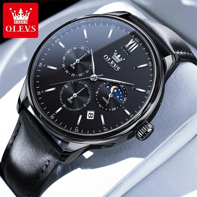 Waterproof Quartz Watch Men’s OLEVS Luminous Luxury Leather Men Strap Business