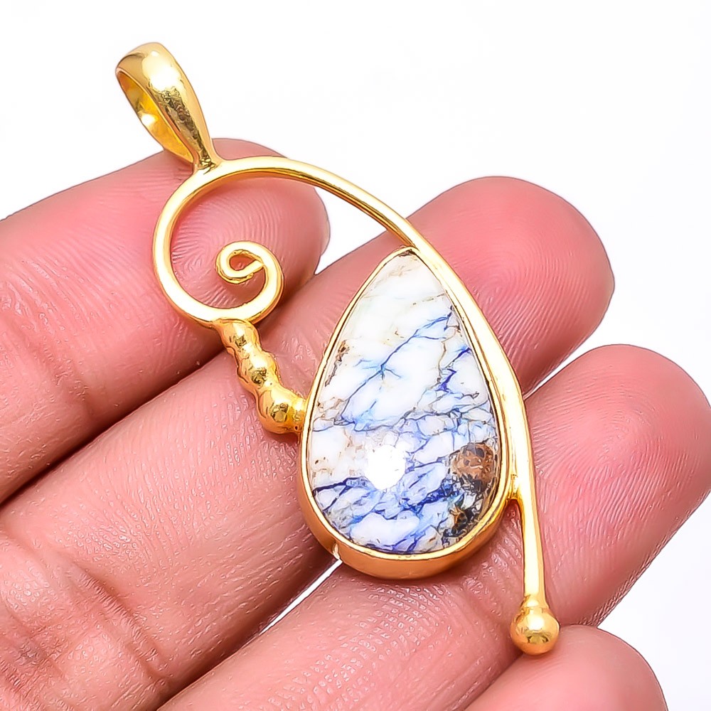Azurite Turquoise – Utah Gold Plated 925 Sterling Silver Pendant 2.03″ P23