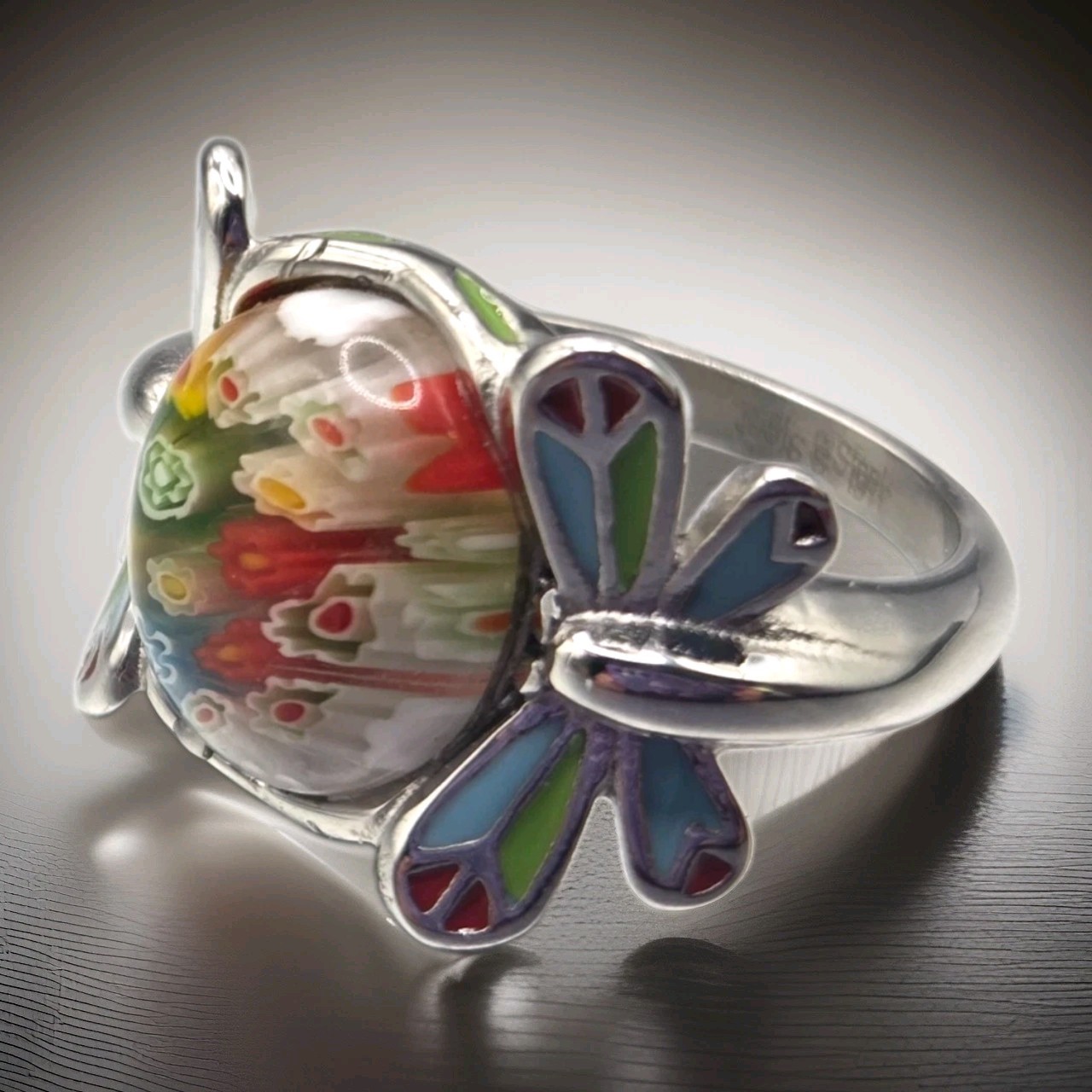 Vintage STS Karis Silver Murano Glass Cabachon band Ring size 8