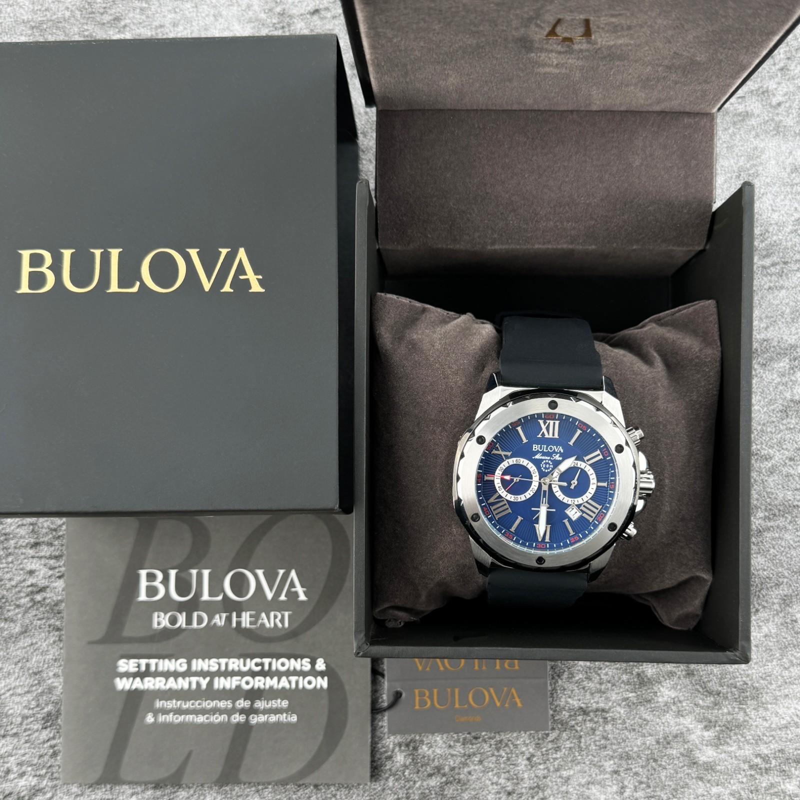 BULOVA Men’s Marine Star A Dark Blue Dial Chronograph Quartz Watch 98B258