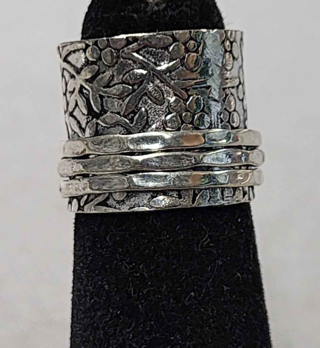 Sterling Silver 6.8g Floral Ring Set sz 3.25