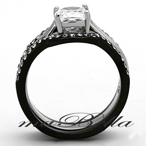 His Titanium Hers 4 Pcs Black Stainless Steel Wedding Engagement Ring Band Set