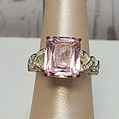 Vintage NVC Pink CZ Silvertone Ring Size 6 Cubic Zirconia Cocktail Ring