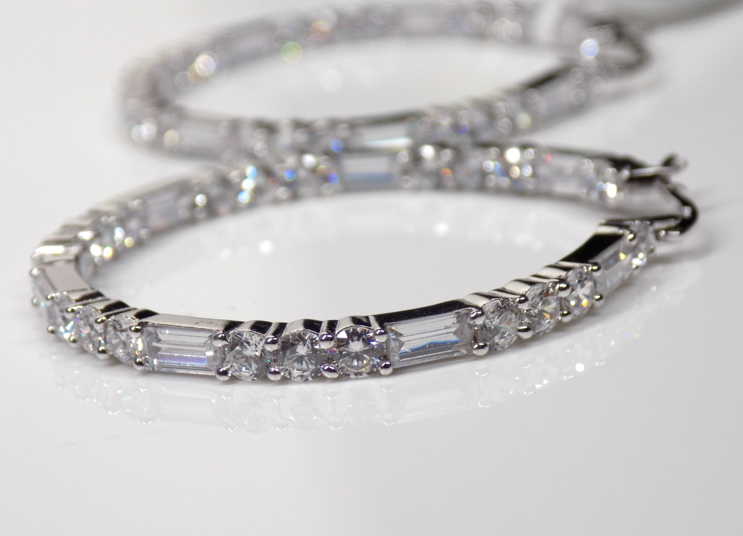 925 Sterling Silver Cubic Zirconia Hoop Earrings Inside Outside White Colorless