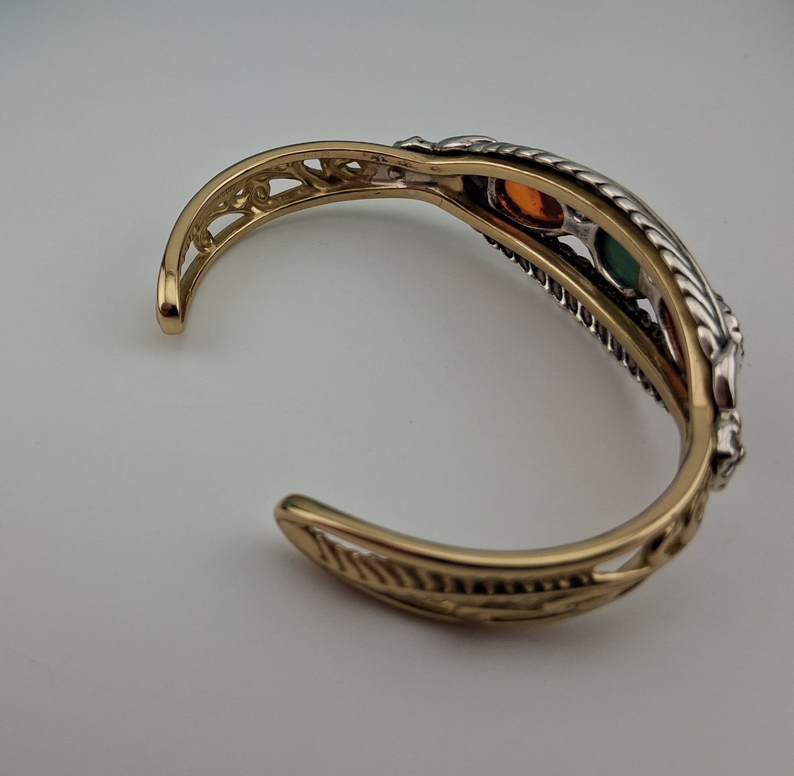 Carolyn Pollack American West Brass Sterling Silver Amber Turquoise Bracelet 6.5