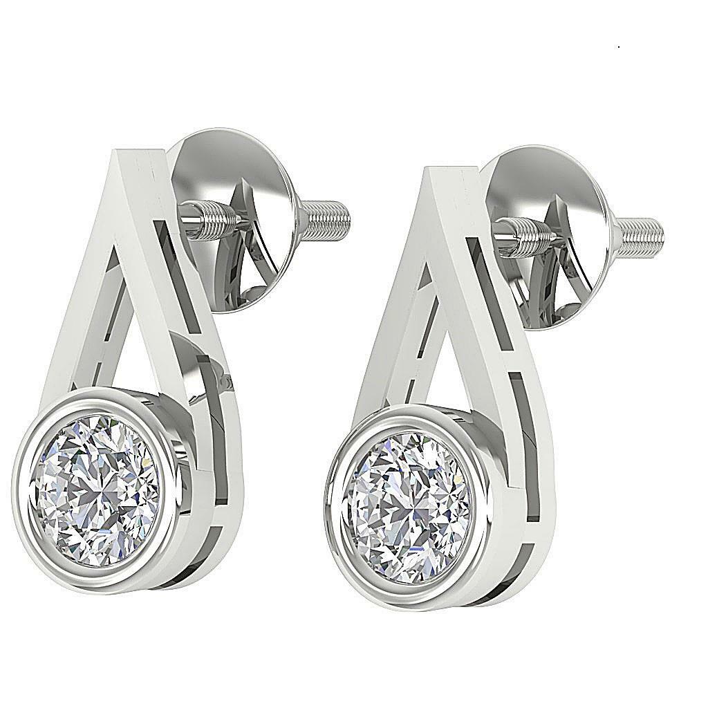 Dangle Earrings SI1 G 1/2Ct Round Cut Diamond 14K White Gold Appraisal 0.47Inch