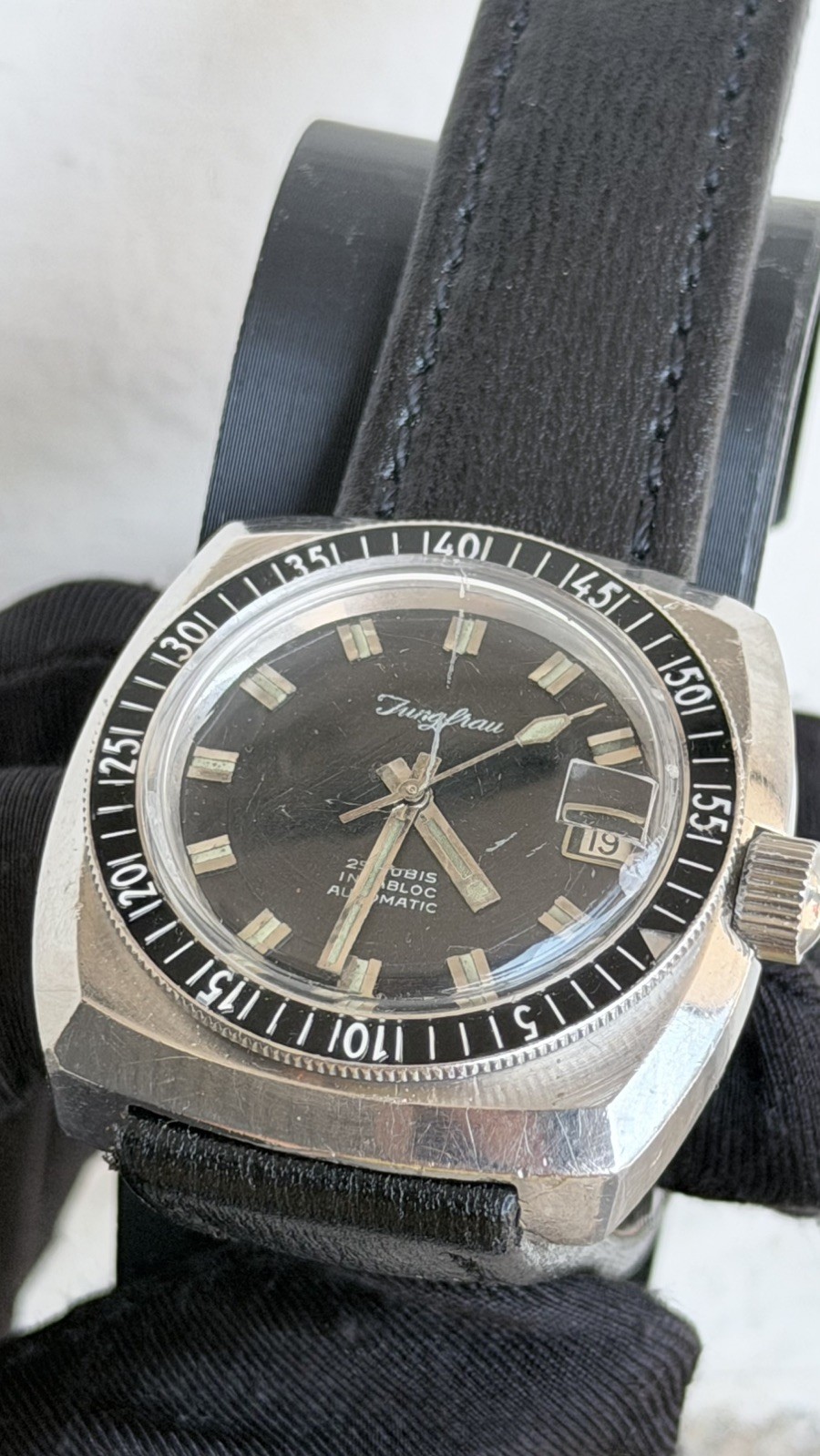 Jungfrau Sub 1968 Diver Automatic ETA 38mm Bakelite Bezel Steel Rare