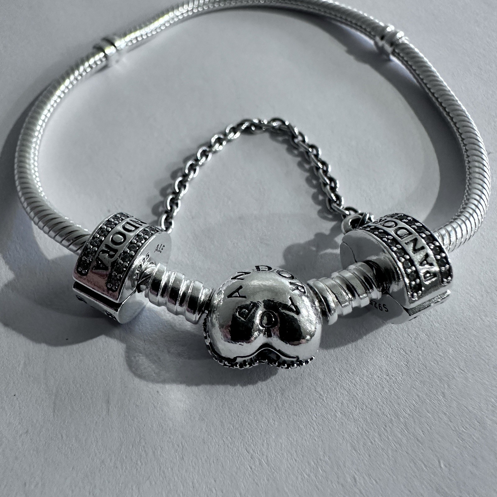 NEW Authentic PANDORA Logo Safety Chain Clip Charm 925Ale #792057CZ – 05
