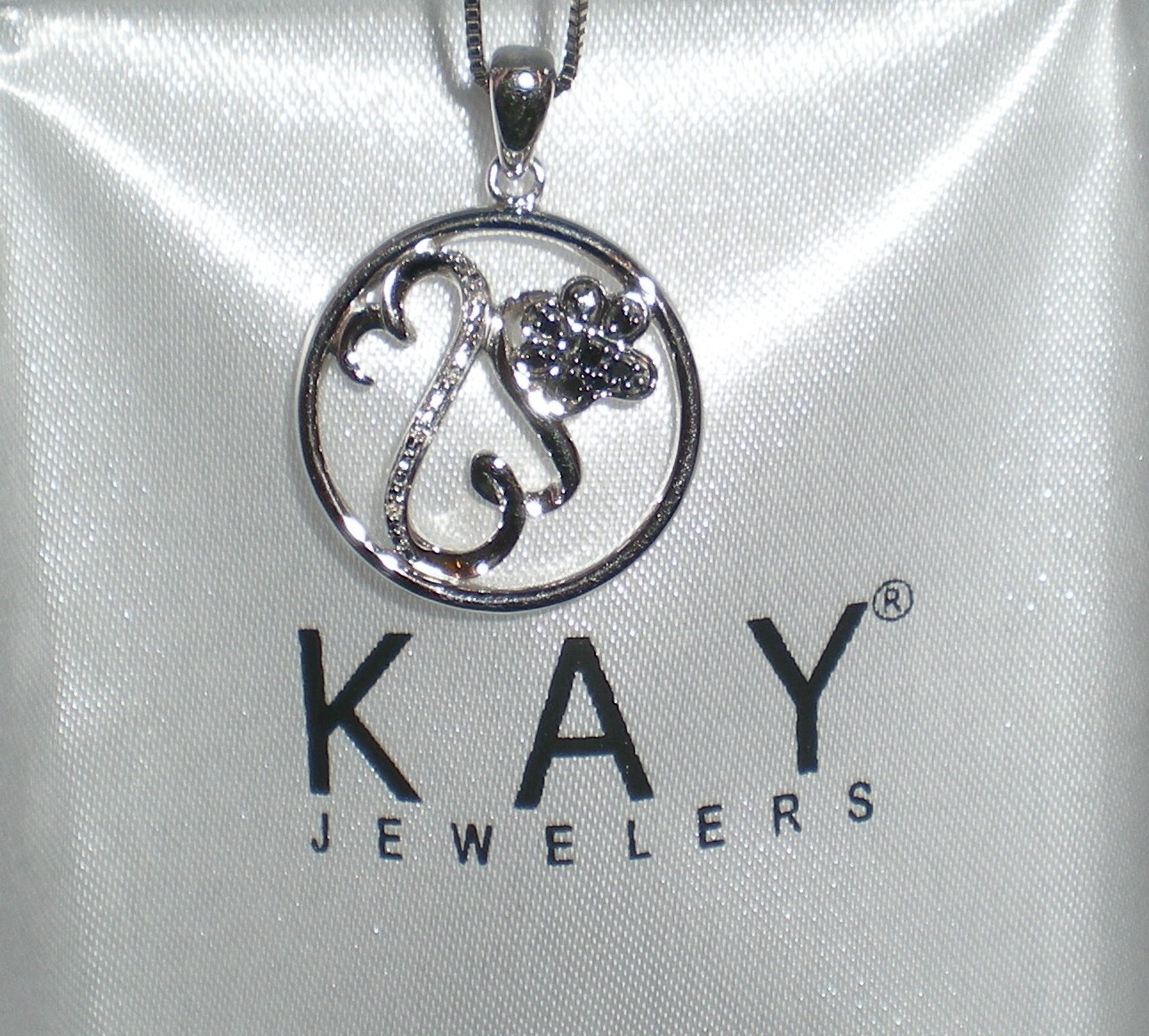 Jane Seymour Open Hearts SS PAW PRINT BLK/WHT Diamond Necklace 🐾 KAY 🐾 RARE!