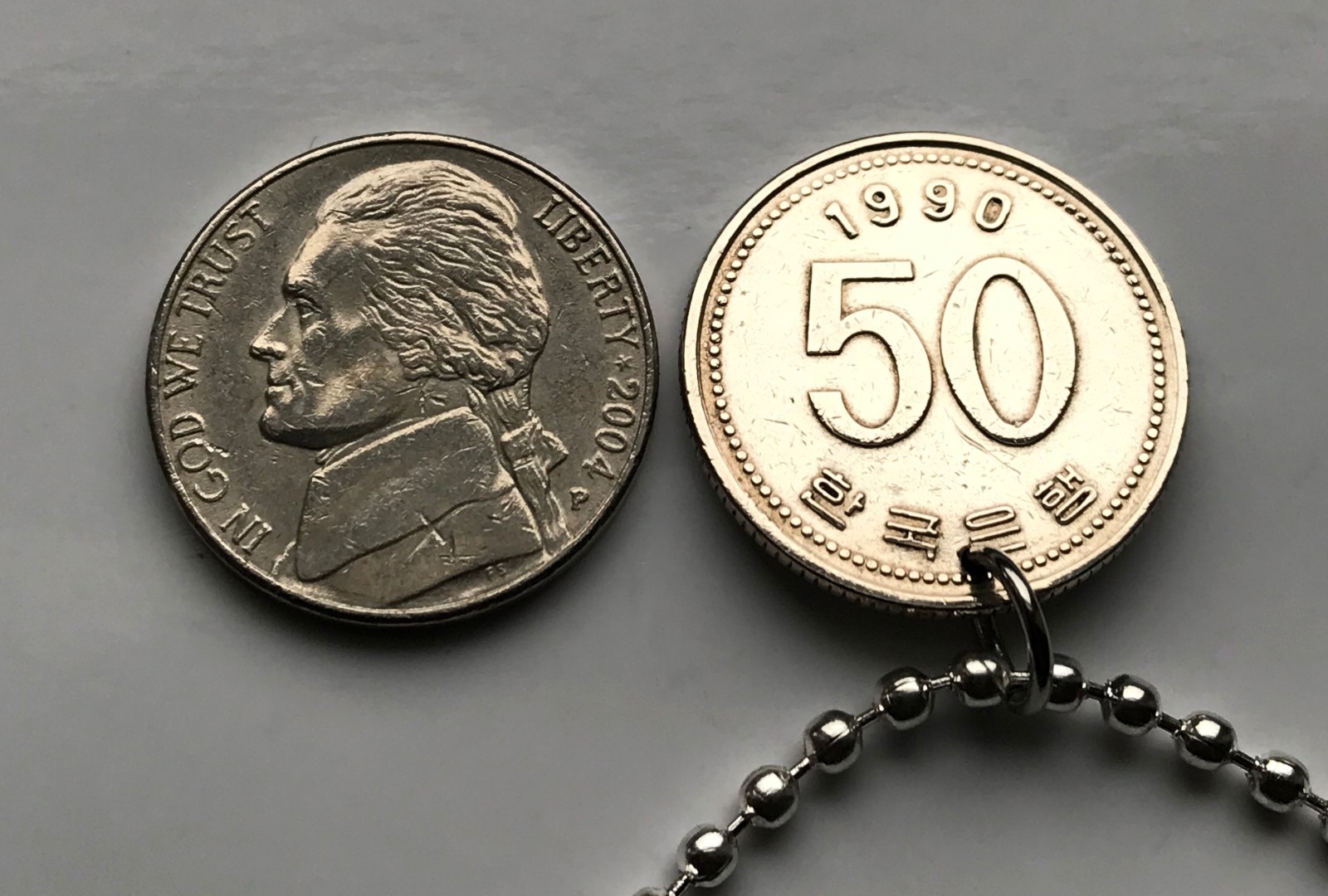 2005 South Korea 50 W coin pendant rice plant Seoul Busan Incheon Hangul n000277