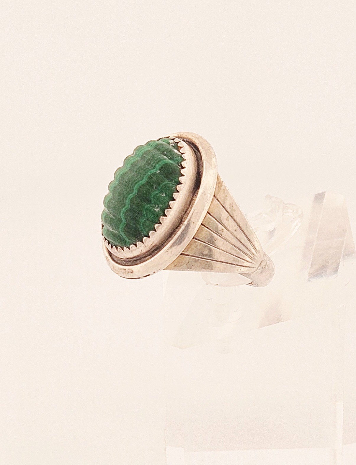 Sam P sterling silver native handmade carved malachite ring