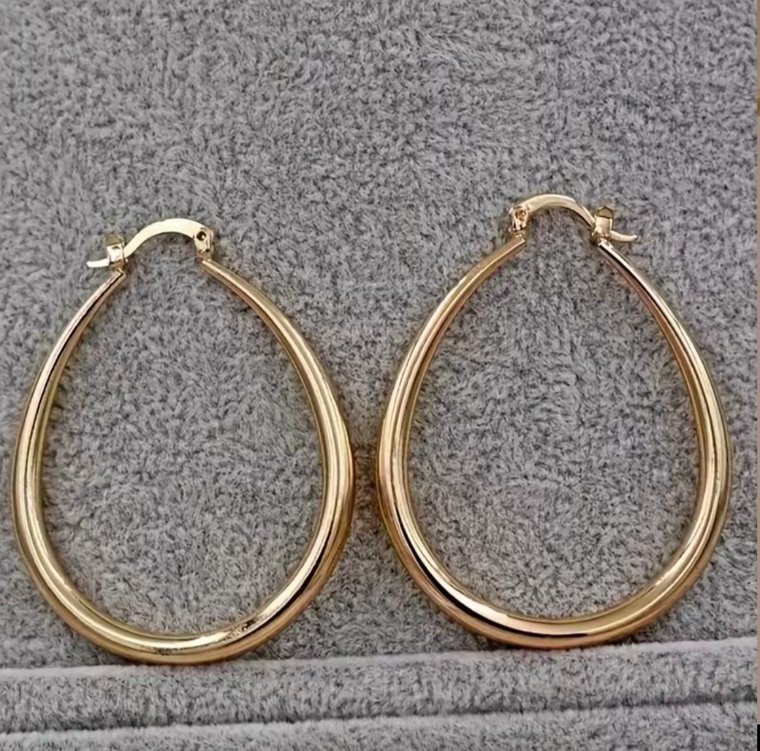 Gold Teardrop Hoop Earrings Women Minimalist Oval Dangle Statement Jewelry