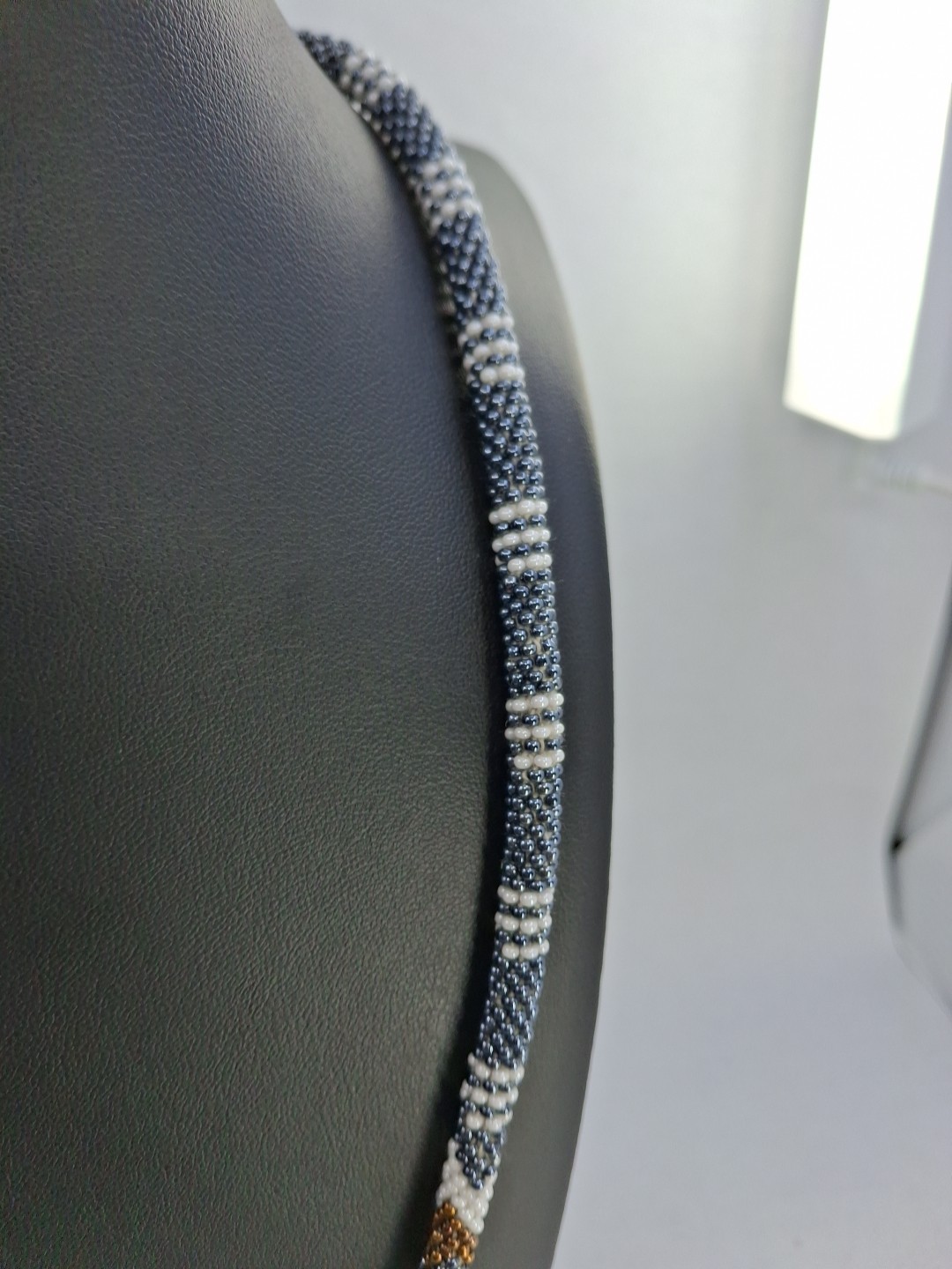 Alexa’s Angels White Bronze &Metallic Blue Beaded Necklace