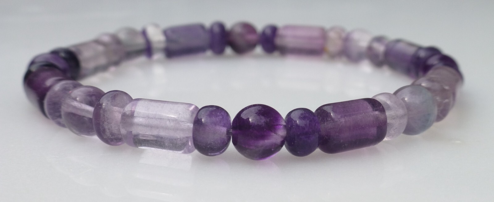 Fluorite Natural Gemstone Bracelet Stretch Cylinder Rondelle Beaded 6mm-6 1/2″