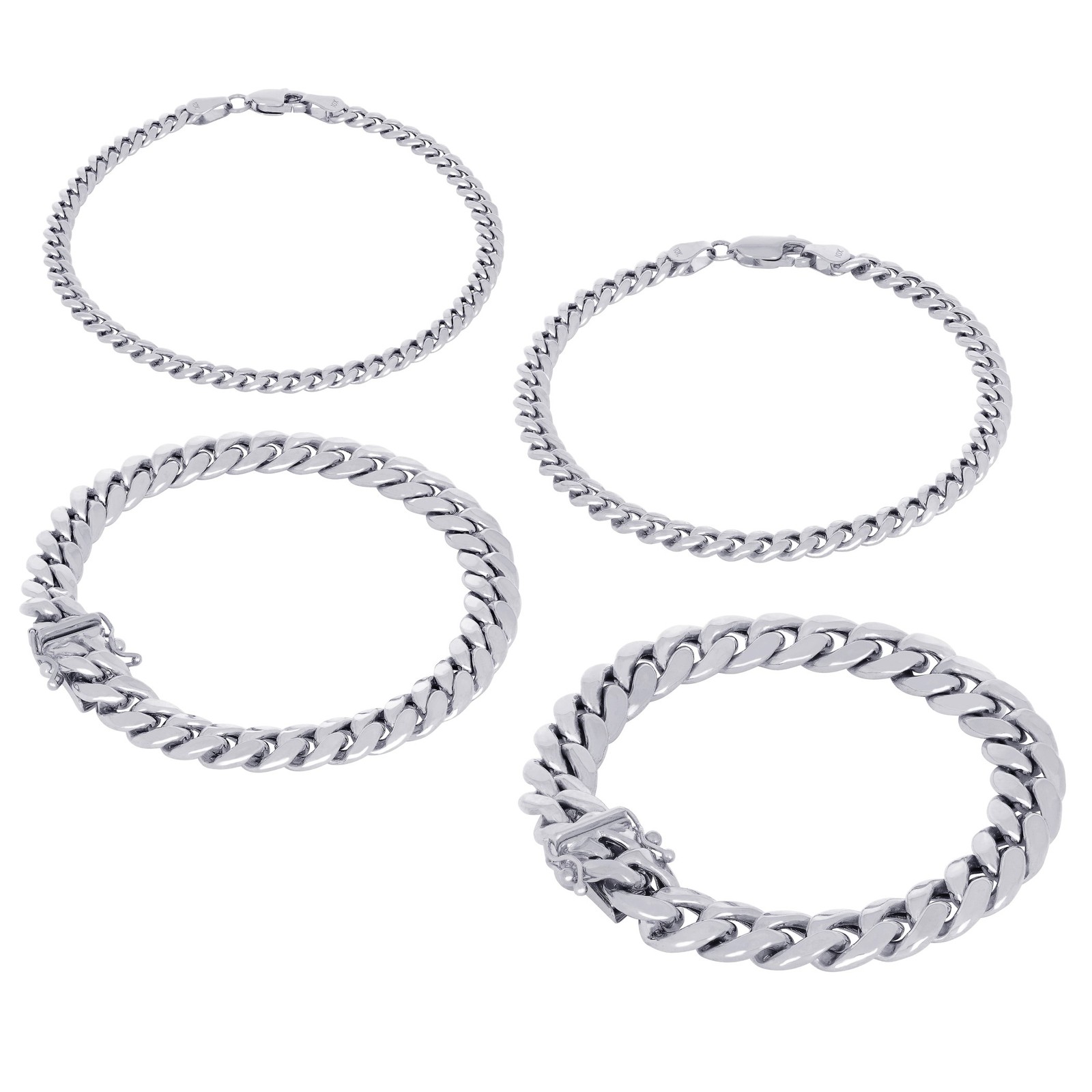 10K White Gold 3mm-9mm Miami Cuban Link Necklace Chain or Bracelet, 7″-30″