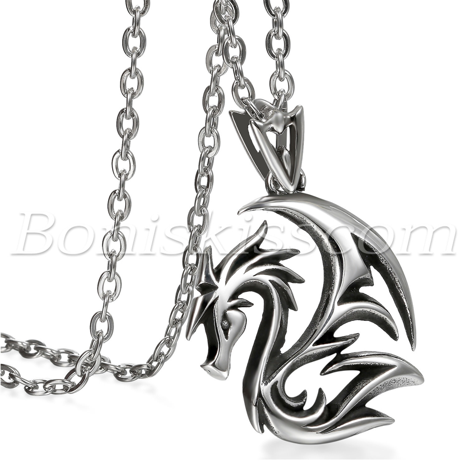 Men’s Gothic Vintage Stainless Steel Flying Dragon Pendant Necklace Chain Gift