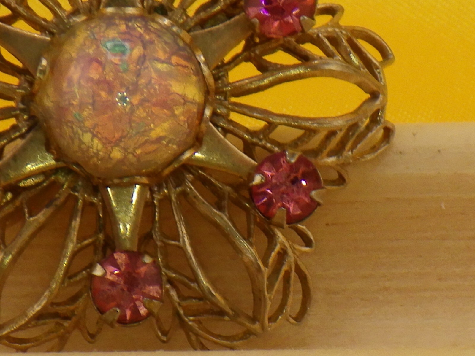 Faux Amethyst and Opal Brooch Vintage Costume Jewelry Pin Pinback Button