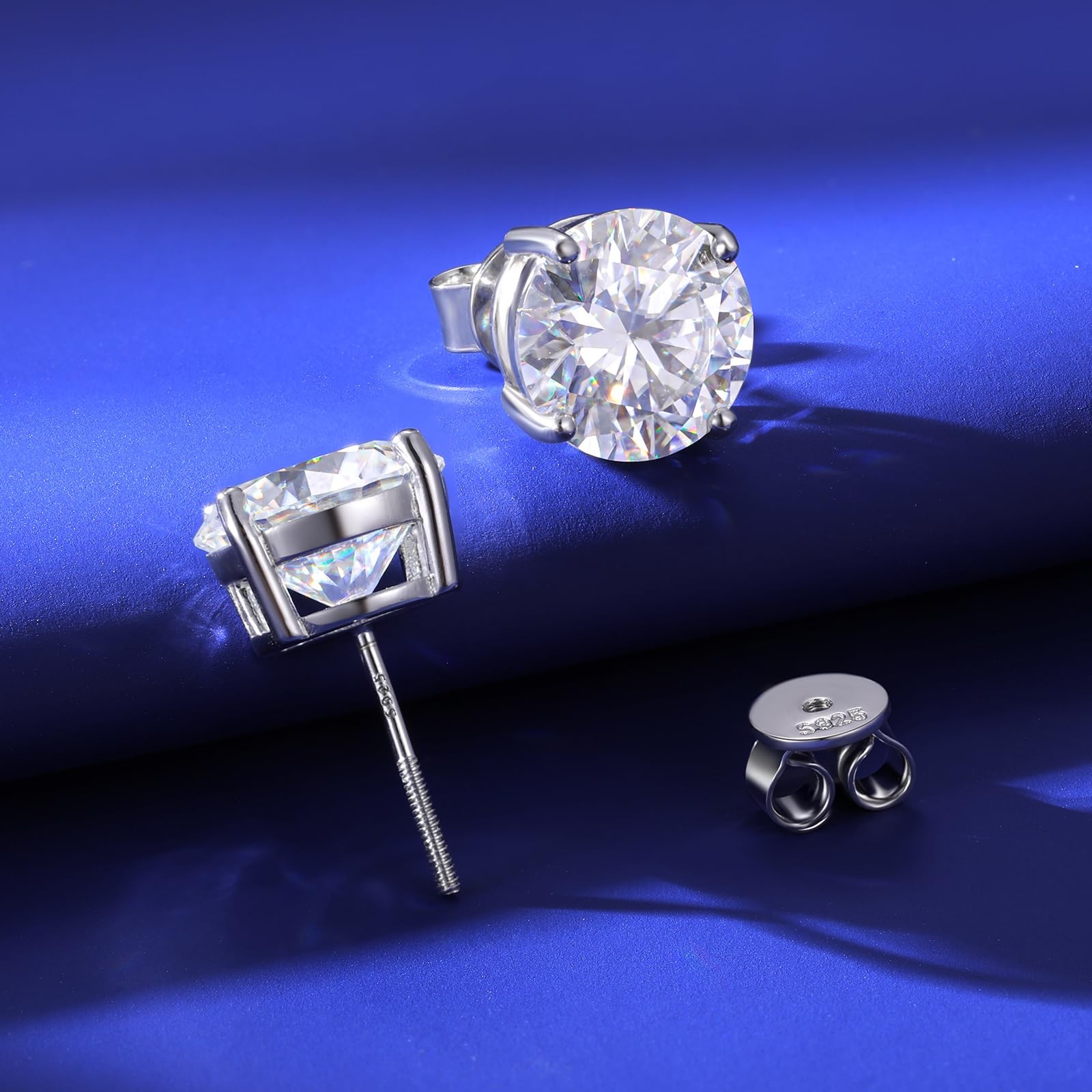Moissanite Stud Earrings Screw Back 3-10mm 0.2ct-8.0ct 18K White Yellow Rose …