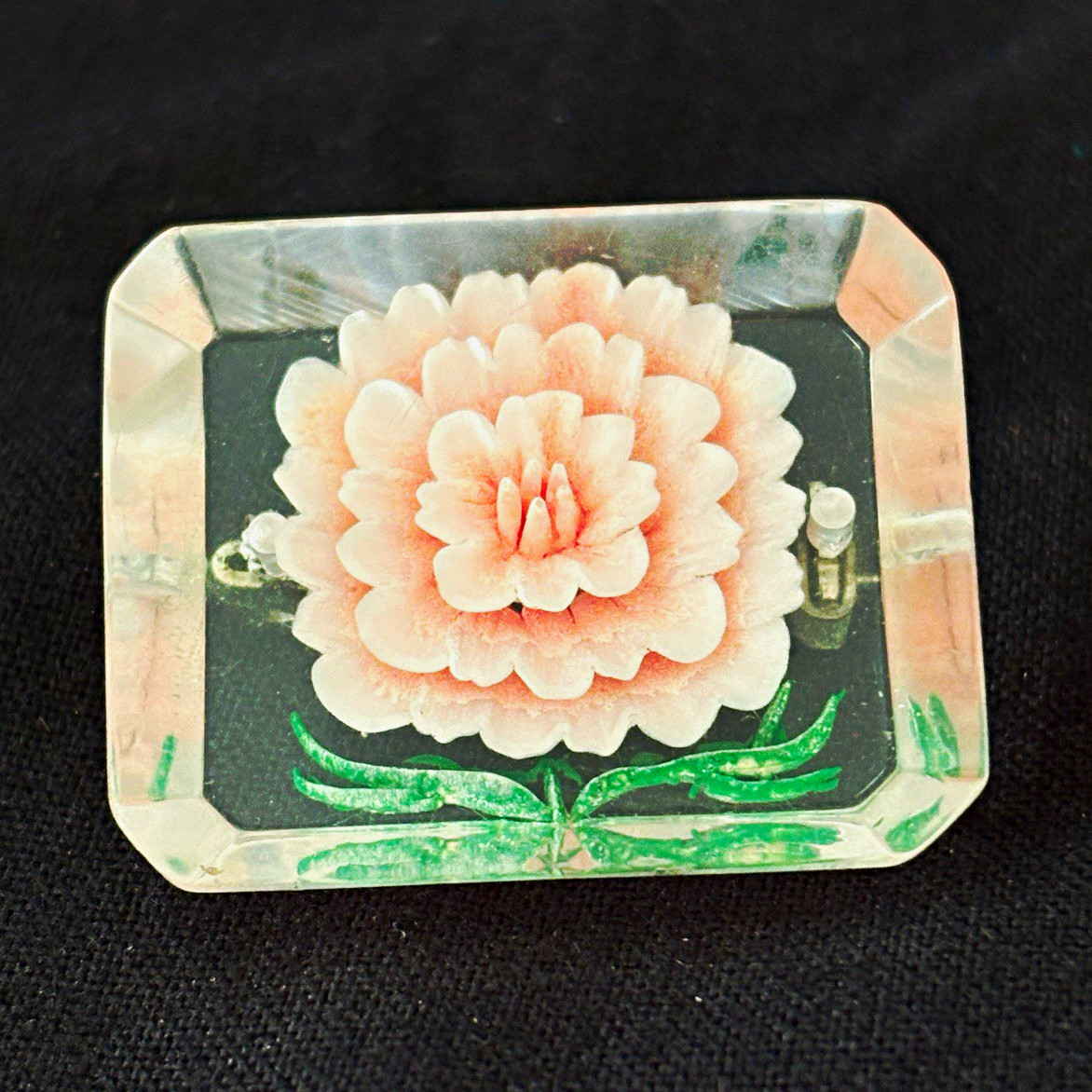 Reverse carved Lucite Flower Brooch