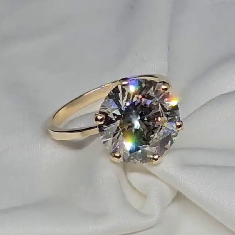 5.0 CT Round Cut Moissanite Solitaire Engagement Ring In 14K Yellow Gold Plated