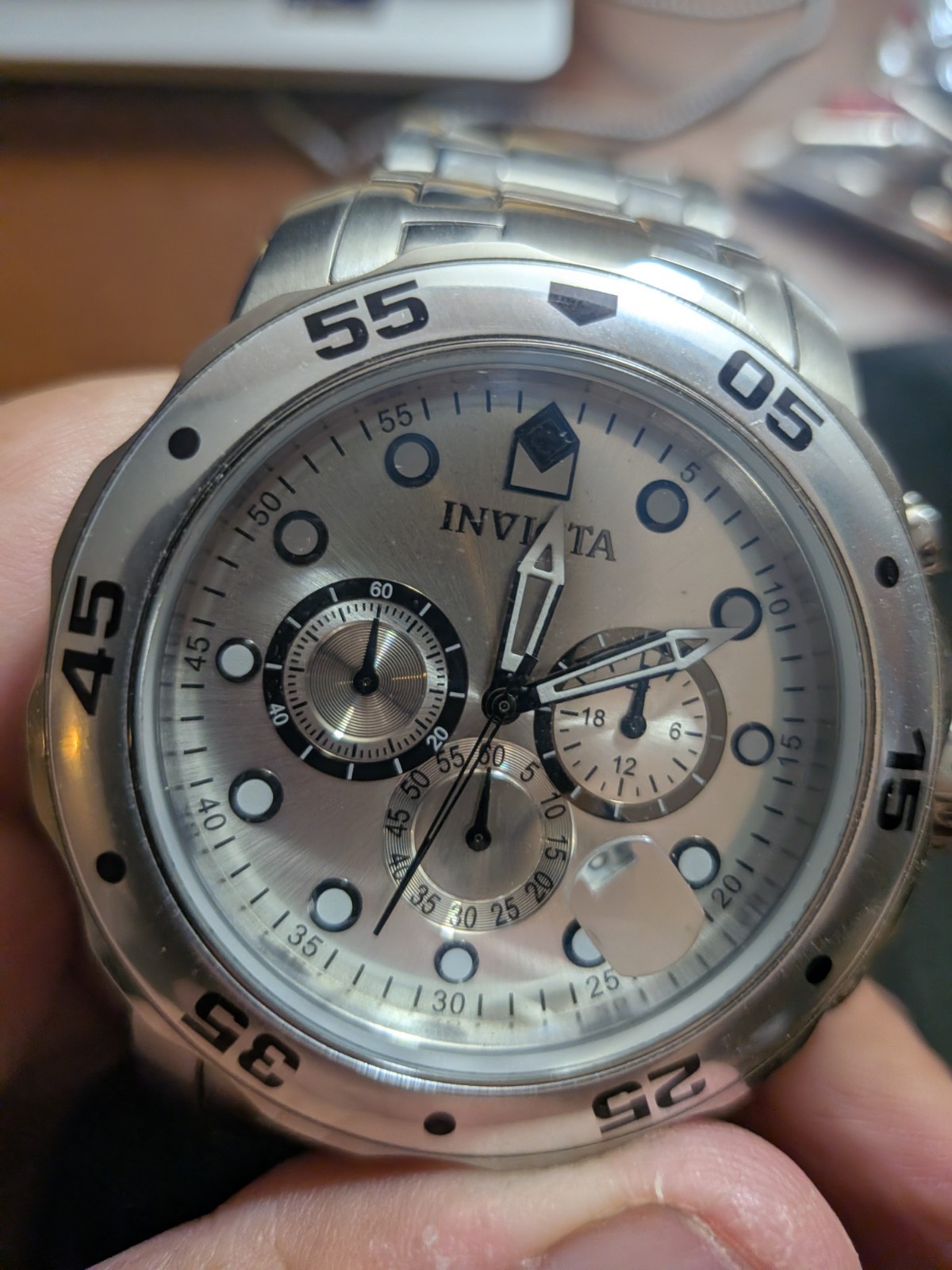 Used Invicta Men’s ‘S Pro Diver Quartz Chronograph Silver Dial Watch Model 0071
