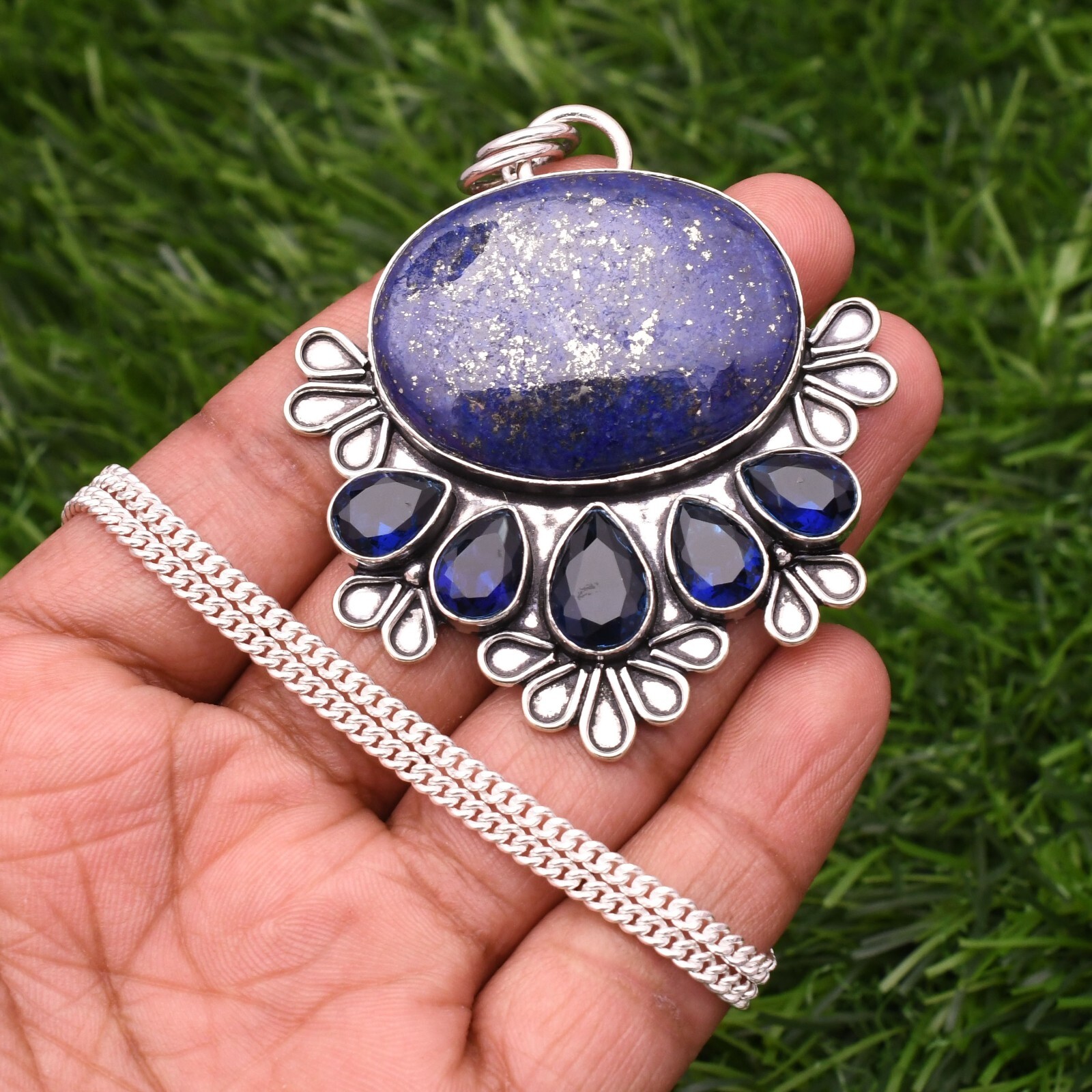 Lapis Lazuli 925 Sterling Silver Gemstone Handmade Jewelry Pendant 2.15″