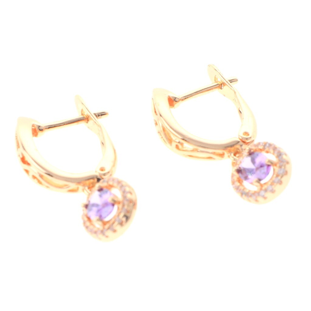 Gold Tone Gold Plated Metal English Lock Drop Earrings XPE2436-PUR