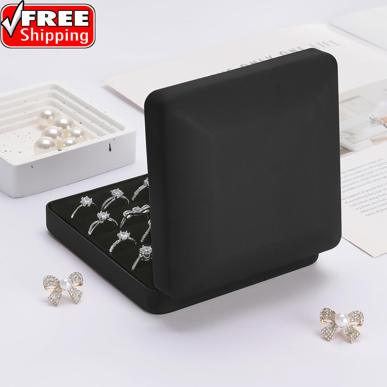 Ring Storage Organizer Box for Multiple Rings, Travel Portable Jewelry Ring Stud