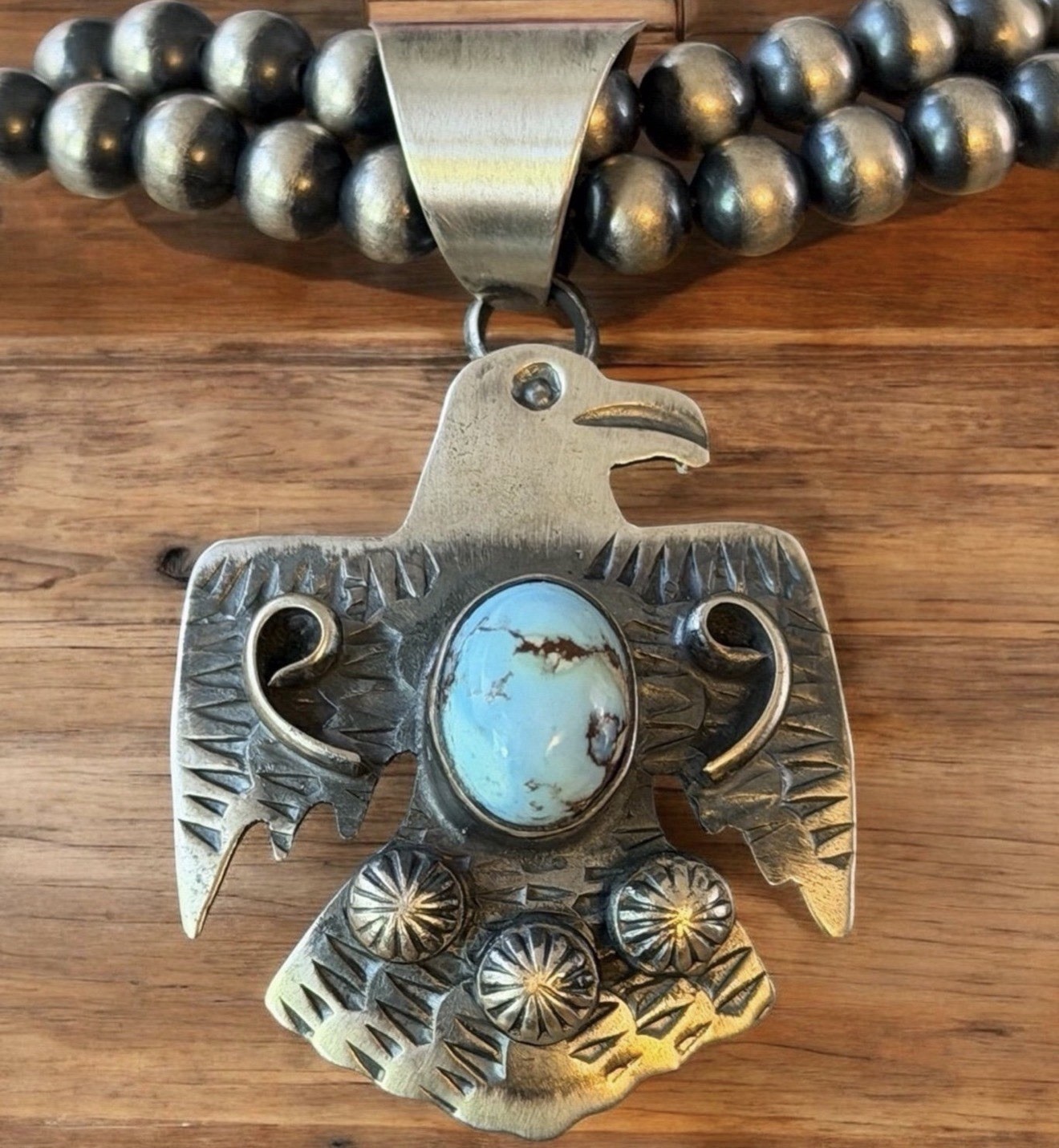 Golden Hills Turquoise Thunderbird Sterling Silver Pendant Chimney Butte