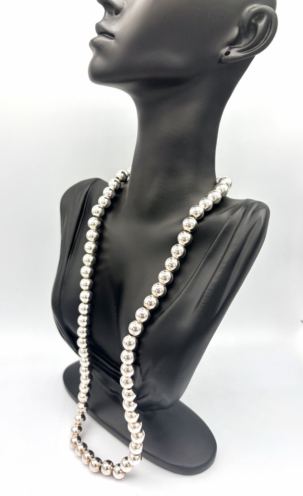Vintage Sterling Silver Beaded Necklace Classic 8mm Ball 24 Inch Chain, 80.73g