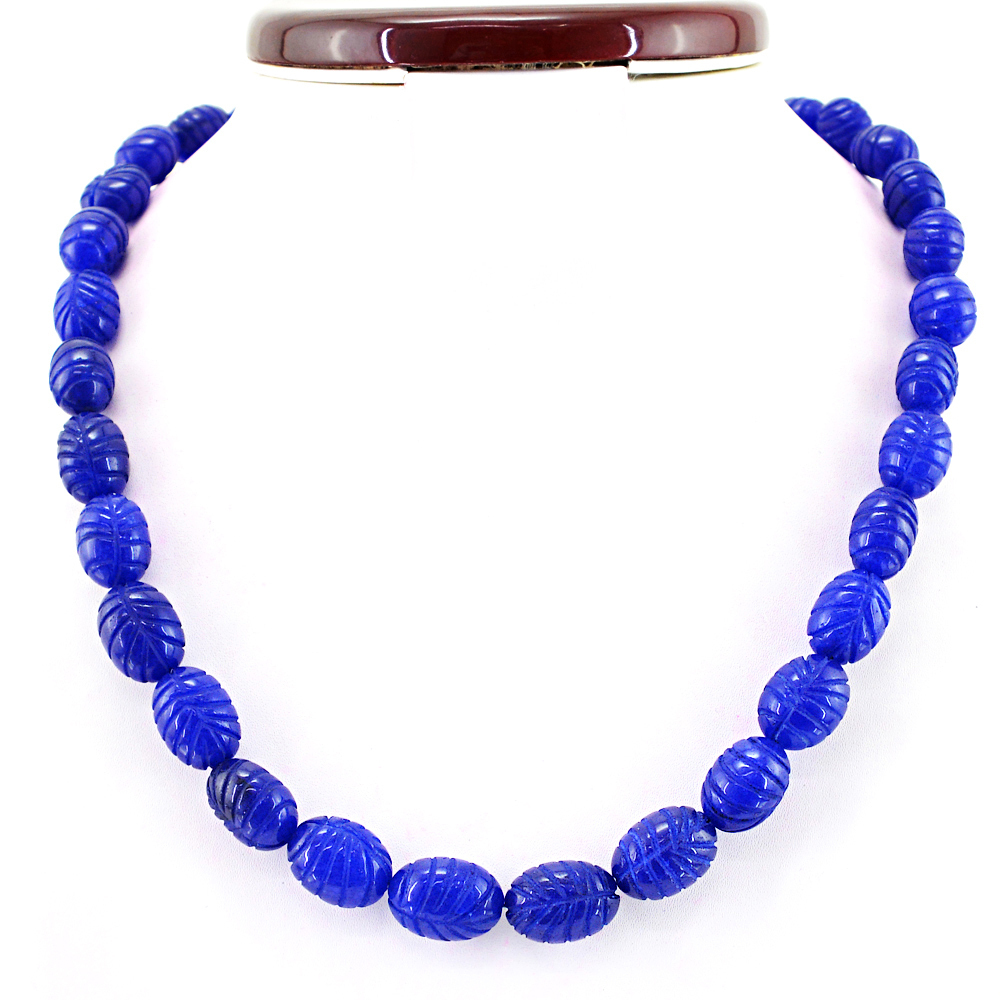 465.00 CTS EARTH MINED SINGLE STRAND BLUE SAPPHIRE OVAL CARVED BEADS NECKLACE