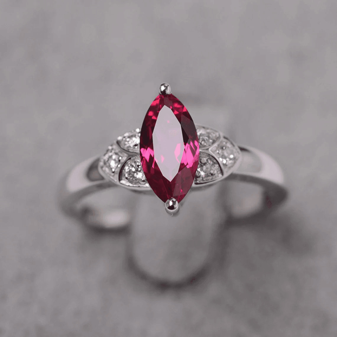 Pink Ruby Lab Created Gemstone 925 Sterling Silver Solitaire Ring Duty Free