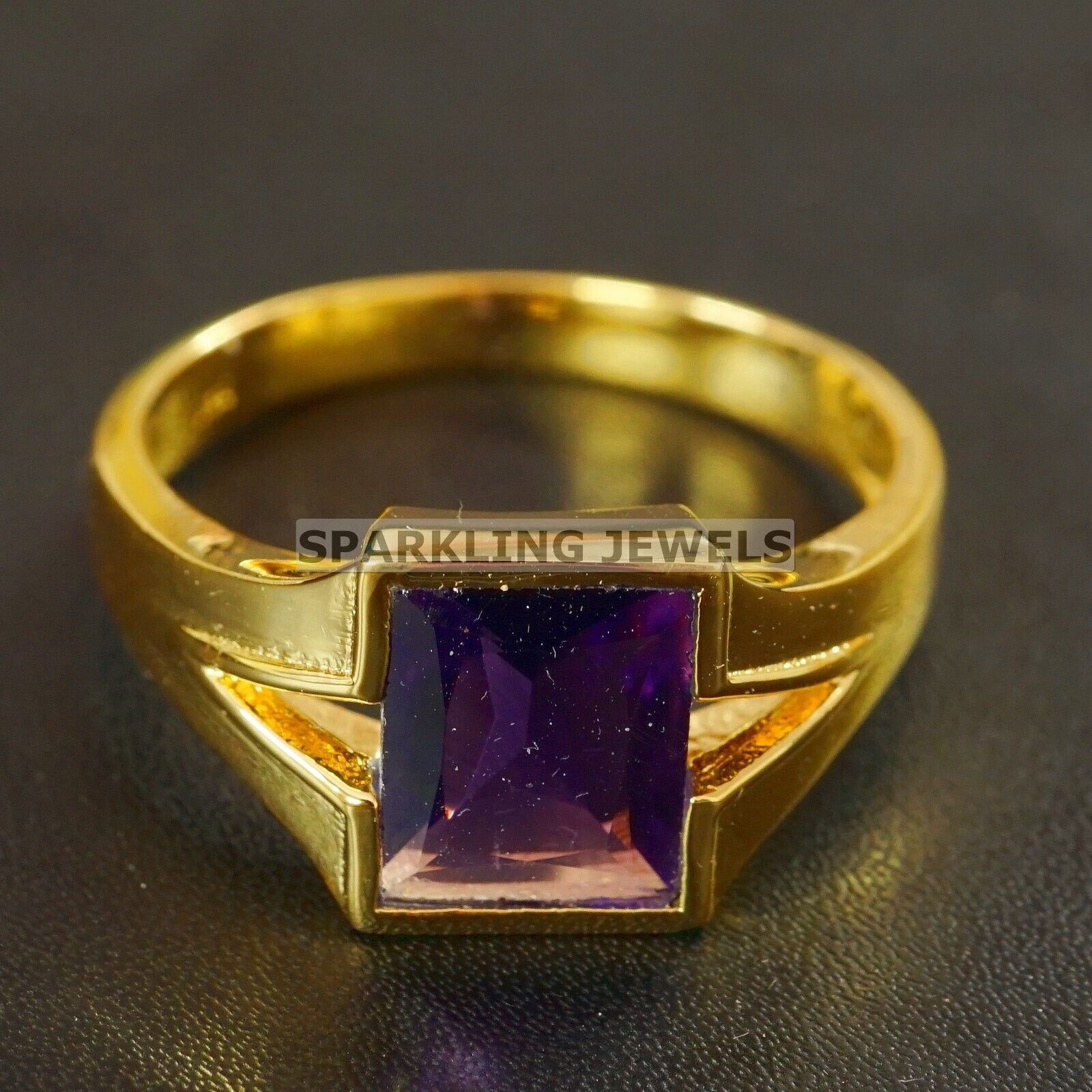 Calibrated Amethyst Baguette Cut With 14k Solid Gold Ring For Men #B484